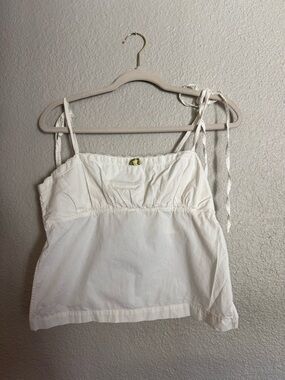 Women's White Tie-Shoulder Cotton Tank Top